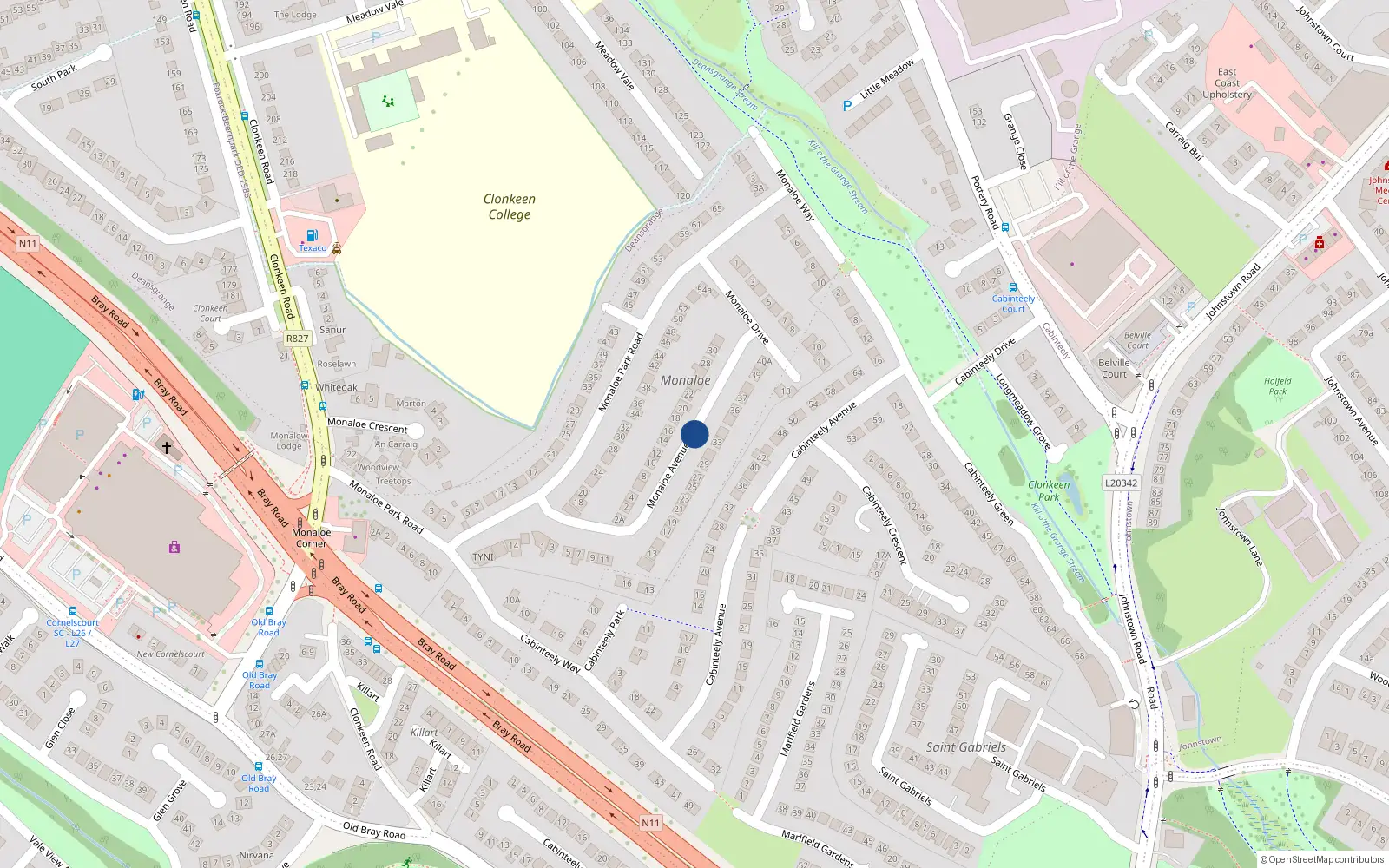 Overhead map showing the location of Monaloe Avenue, Cabinteely