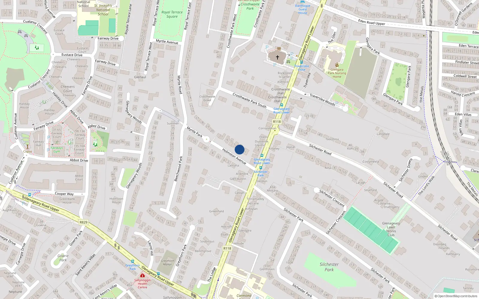 Overhead map showing the location of Wimborne, 3 Holmston Avenue, Glenageary