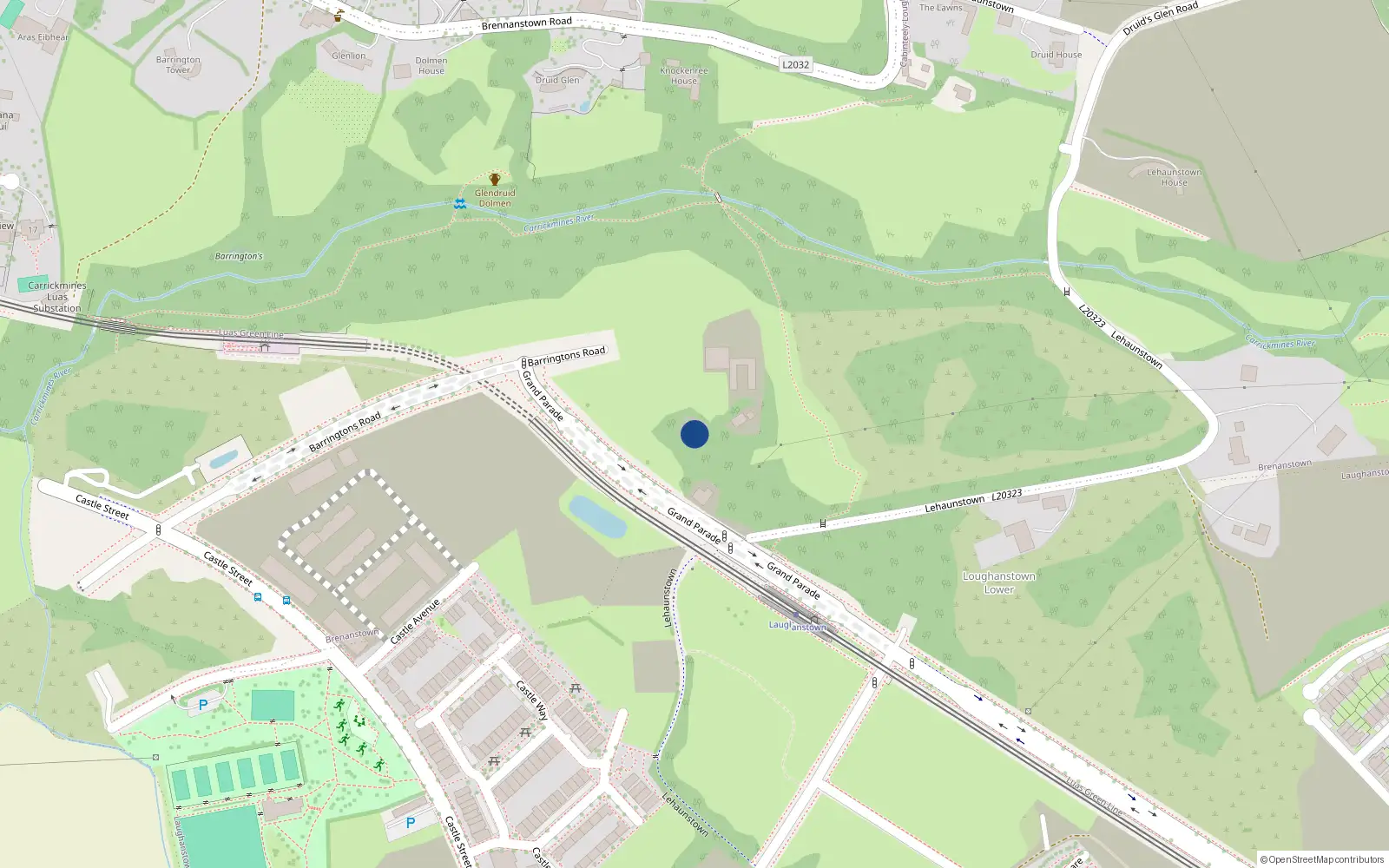 Overhead map showing the location of Lehaunstown, Cabinteely