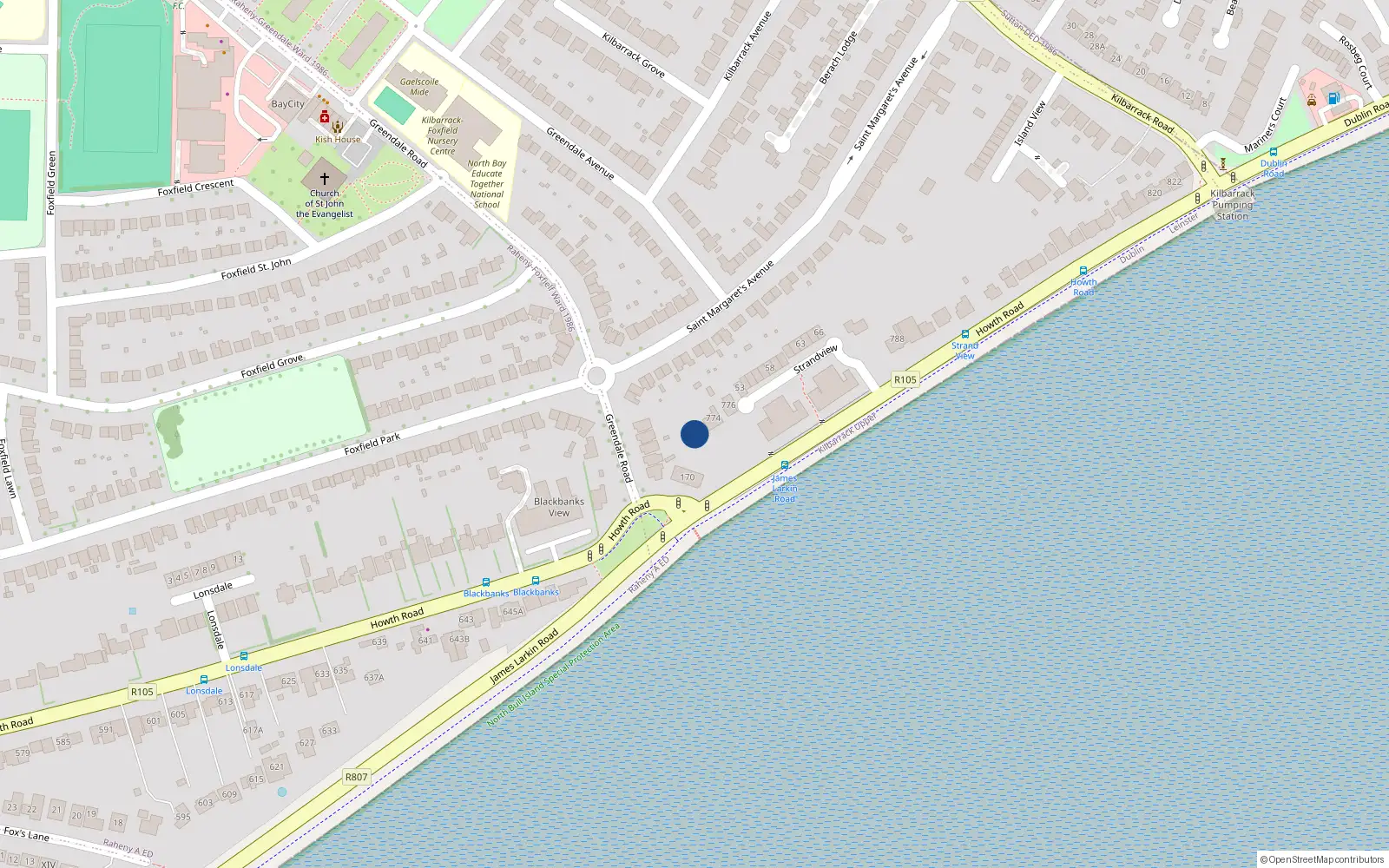 Overhead map showing the location of 772 Howth Road, Dublin 5