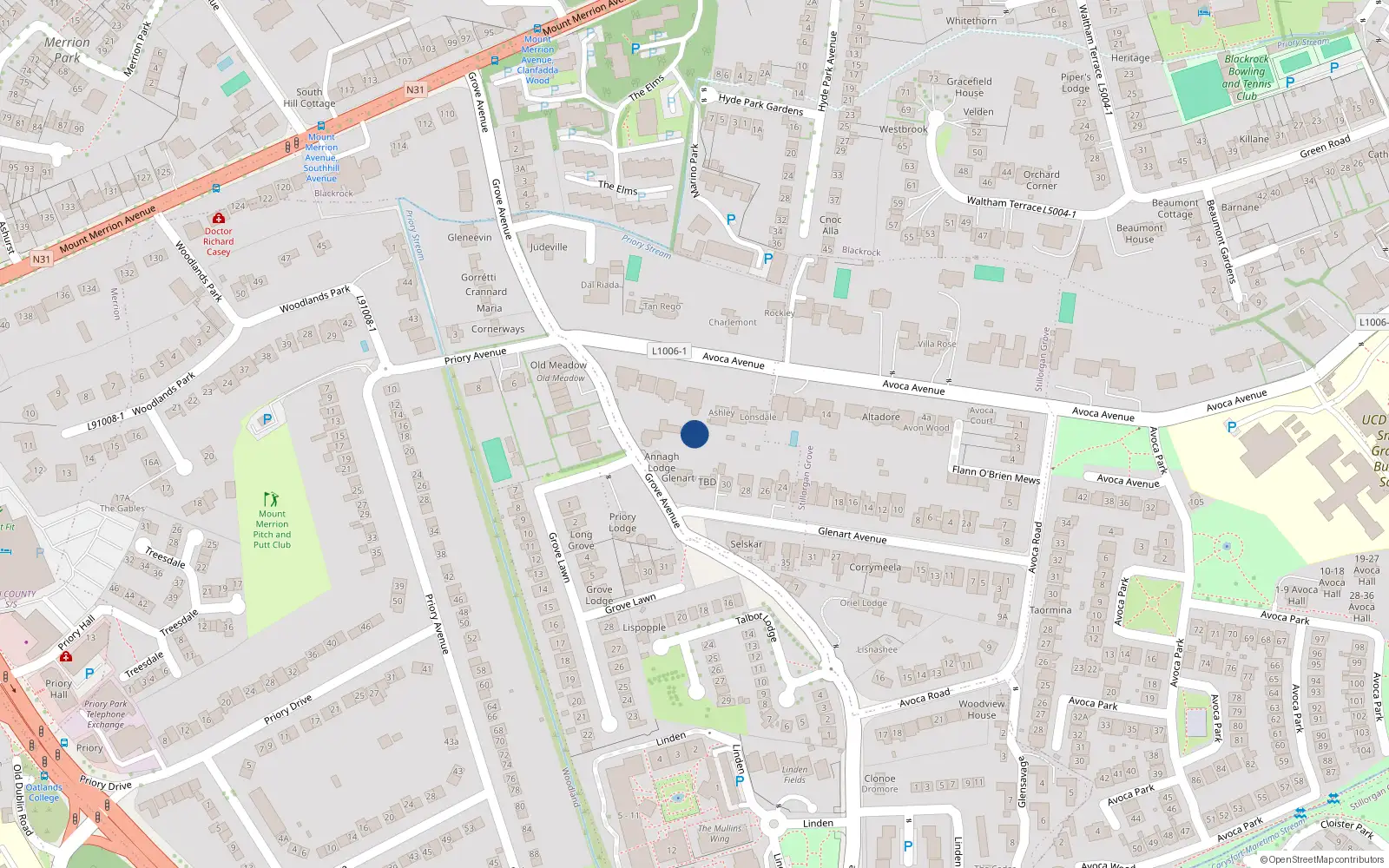 Overhead map showing the location of Woodland, Dublin, Co. Dublin