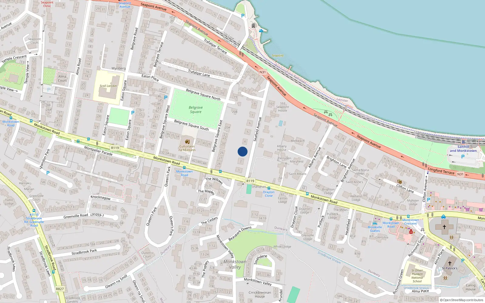 Overhead map showing the location of Windsor Lodge, 3 Seafield Avenue, Monkstown