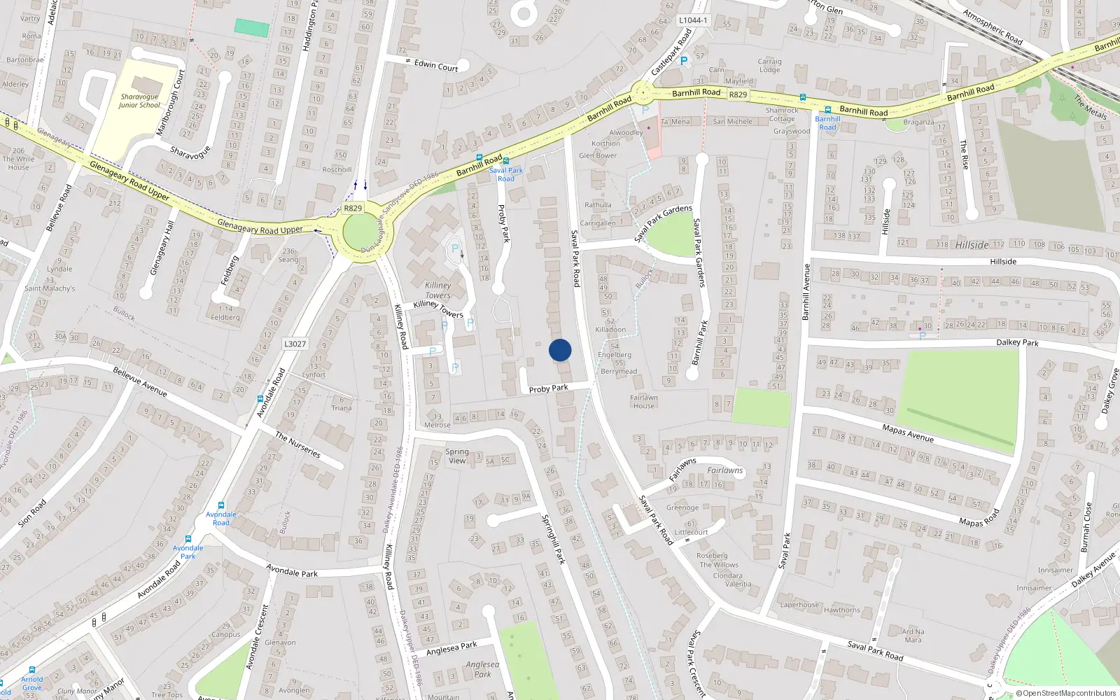 Overhead map showing the location of Winermere, 9 Saval Park Road, Dalkey