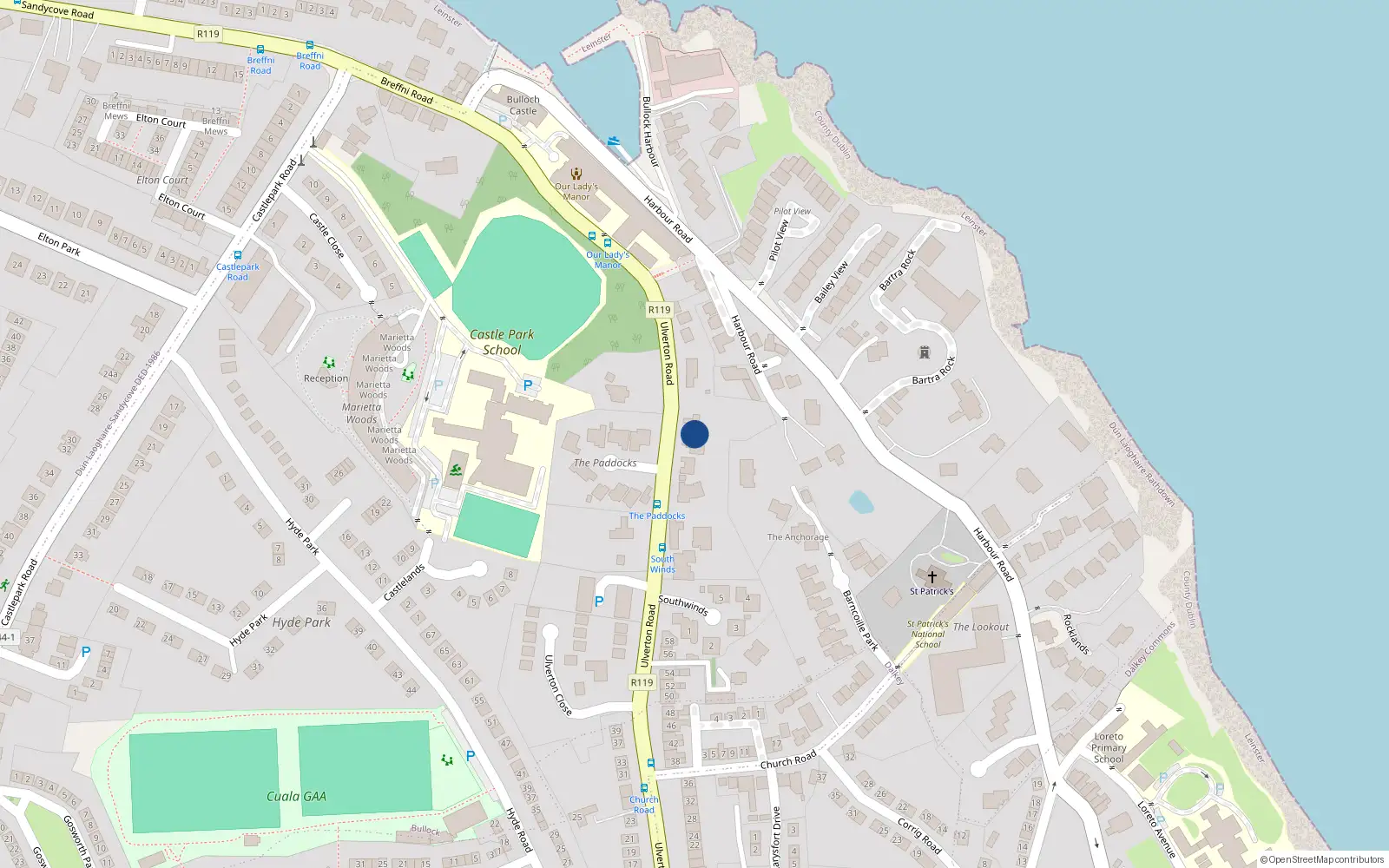 Overhead map showing the location of 60 Ulverton Road, Dalkey