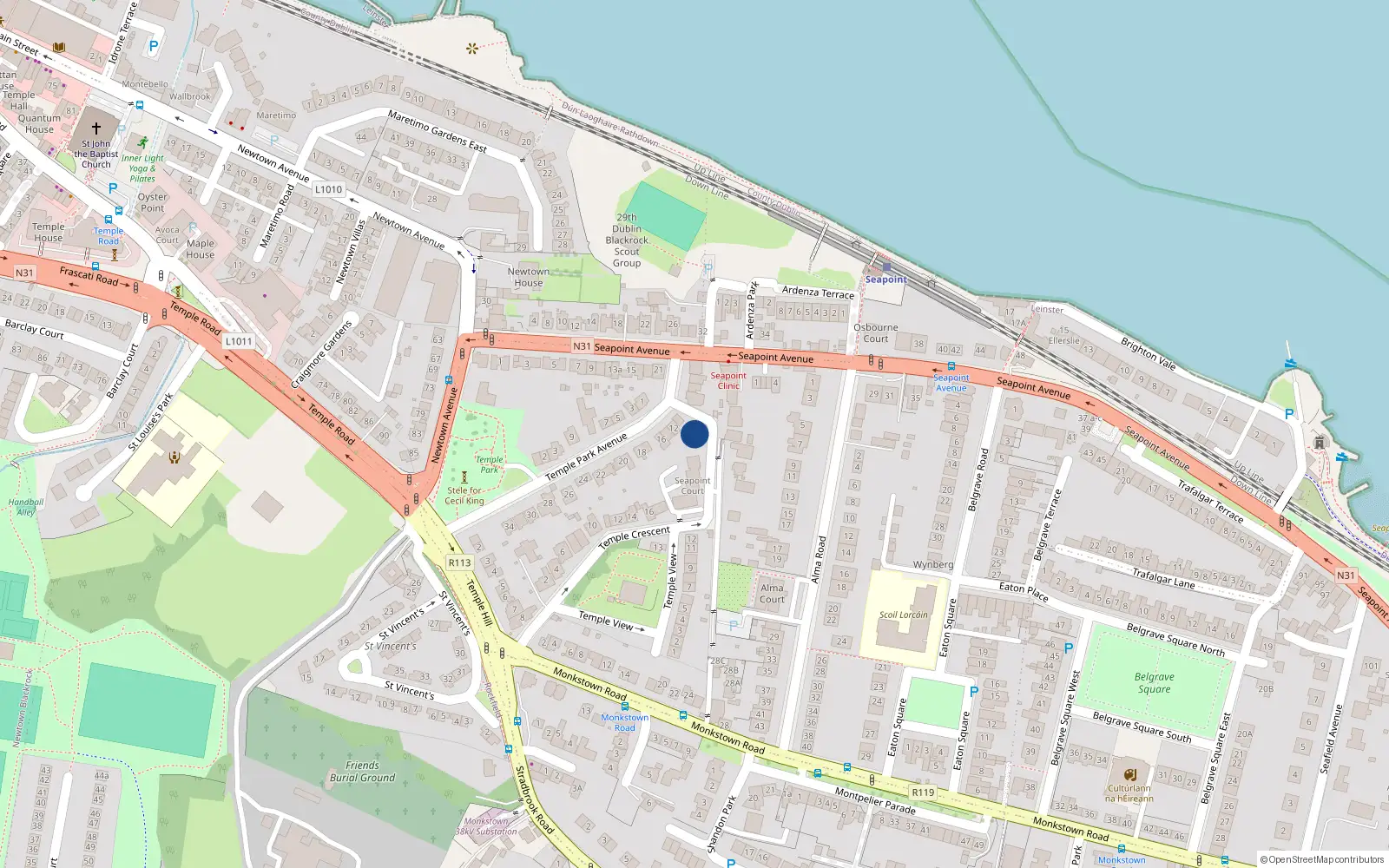 Overhead map showing the location of Seapoint Or Templehill, Dublin, Co. Dublin