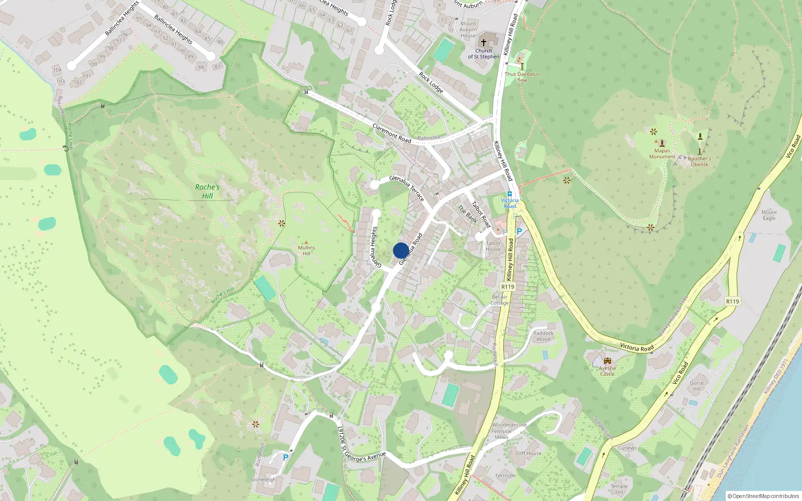 Overhead map showing the location of Rocheshill, Dublin, Co. Dublin