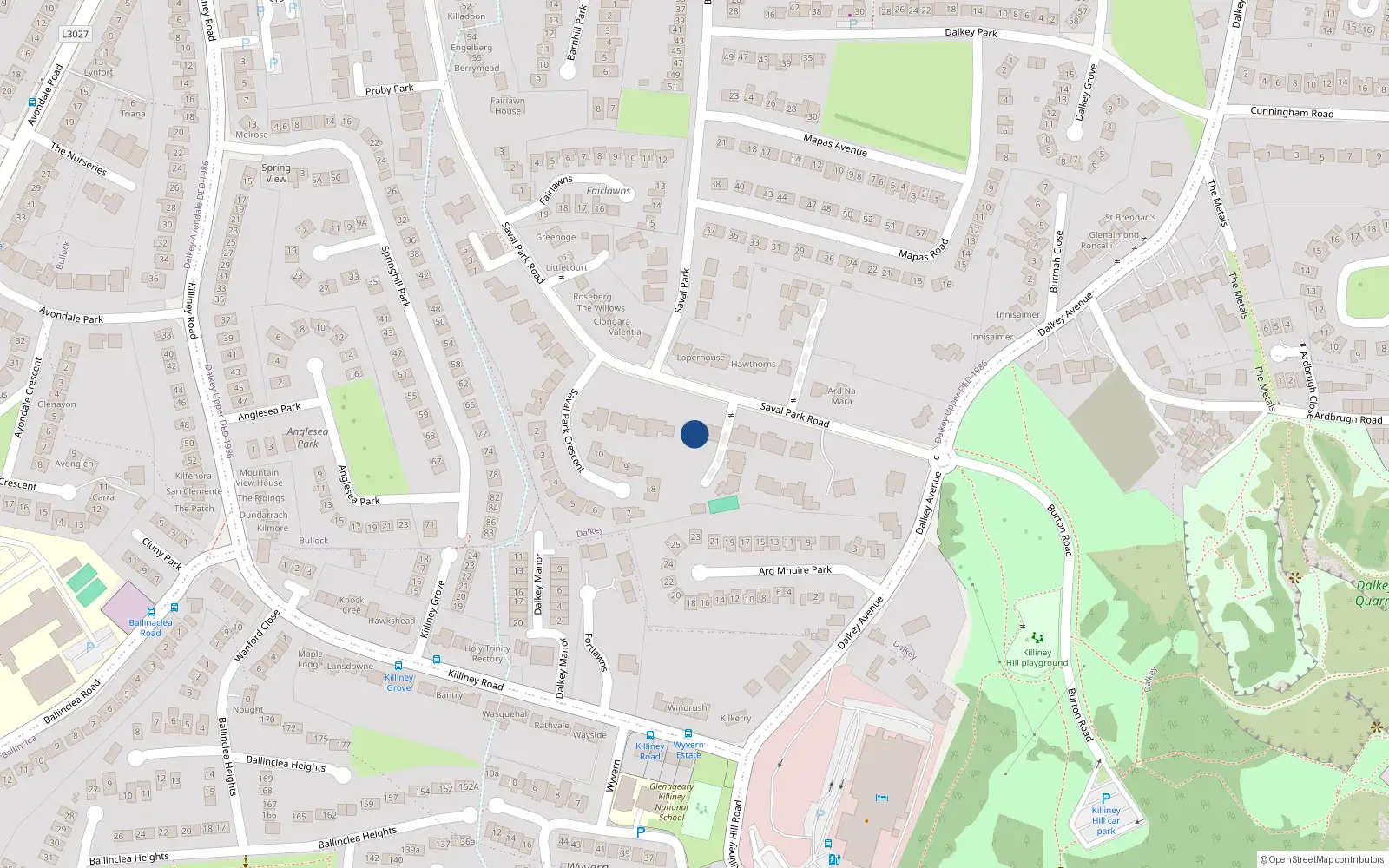 Overhead map showing the location of Saval Park Road, Dalkey