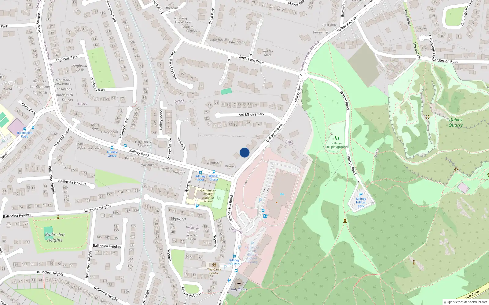 Overhead map showing the location of Dalkey Avenue, Dalkey