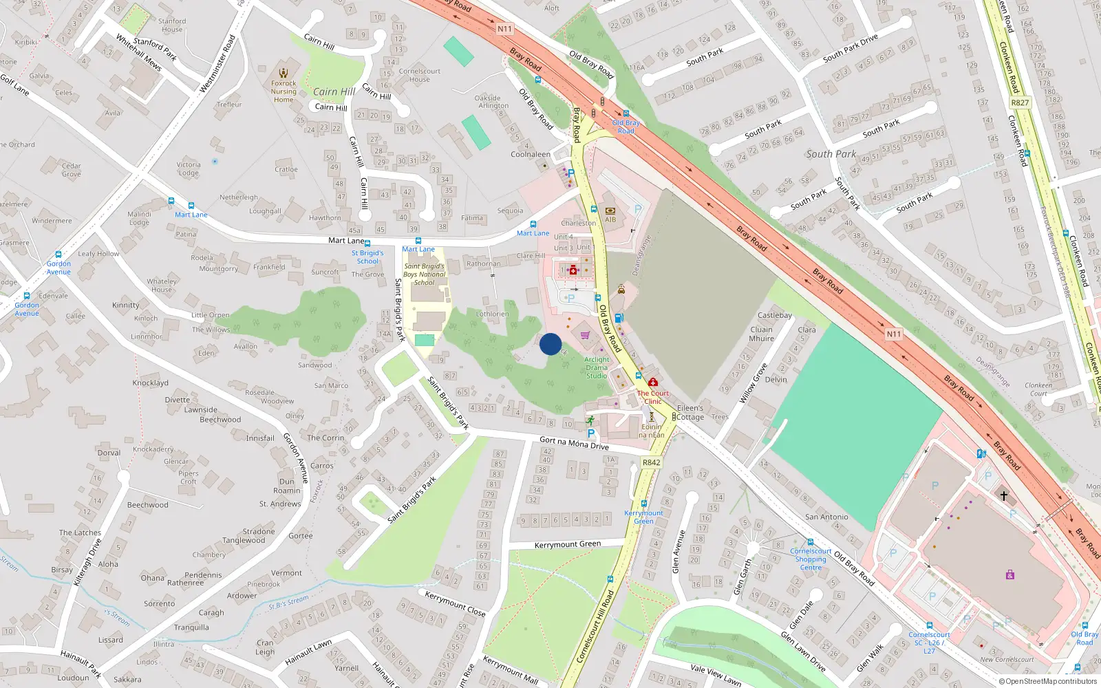 Overhead map showing the location of 9 Gort Na Mona Drive, Dublin 18