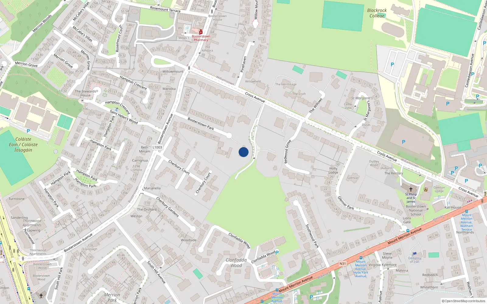 Overhead map showing the location of Merrion, Dublin, Co. Dublin