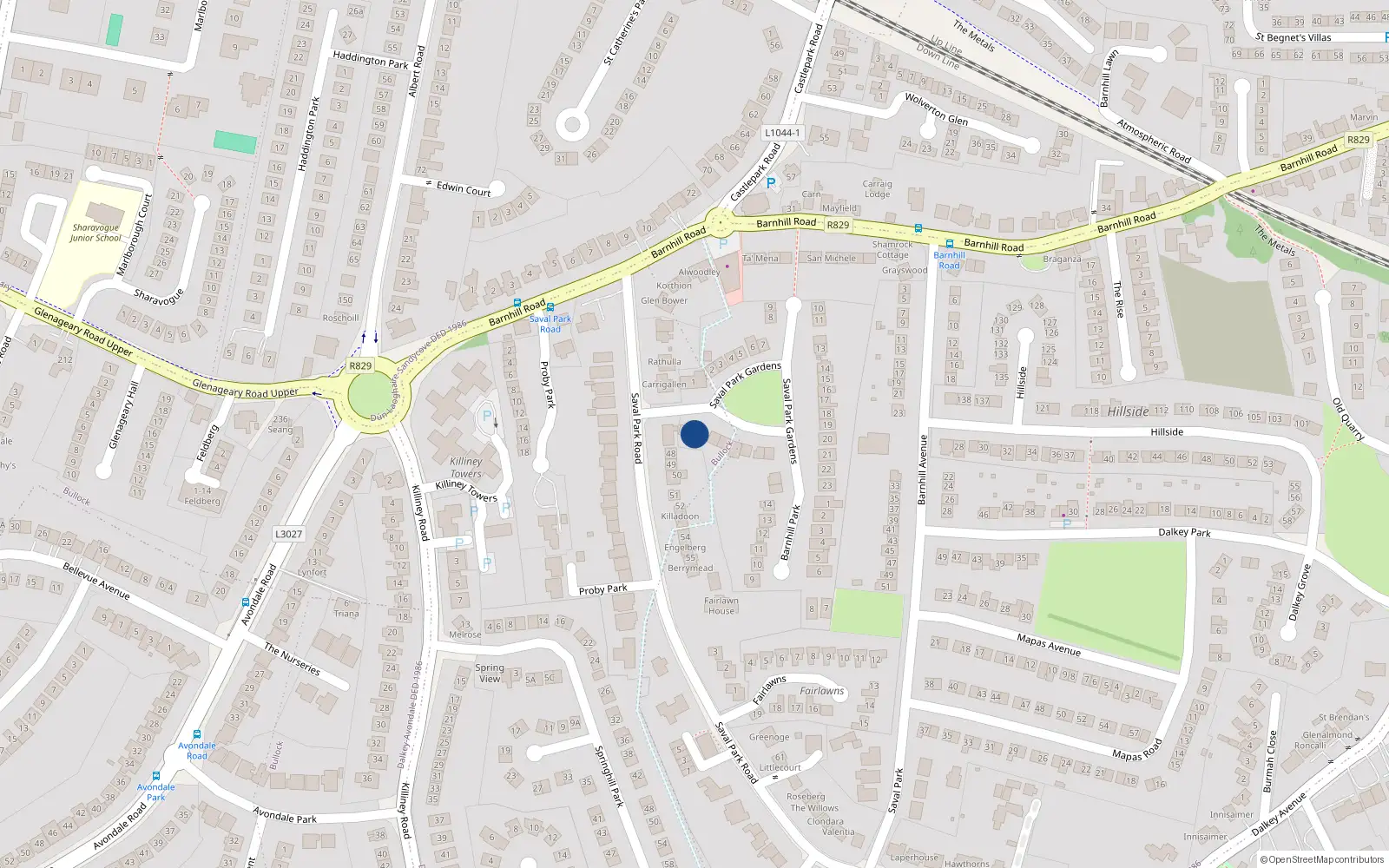 Overhead map showing the location of Saval Park Gardens, Dalkey