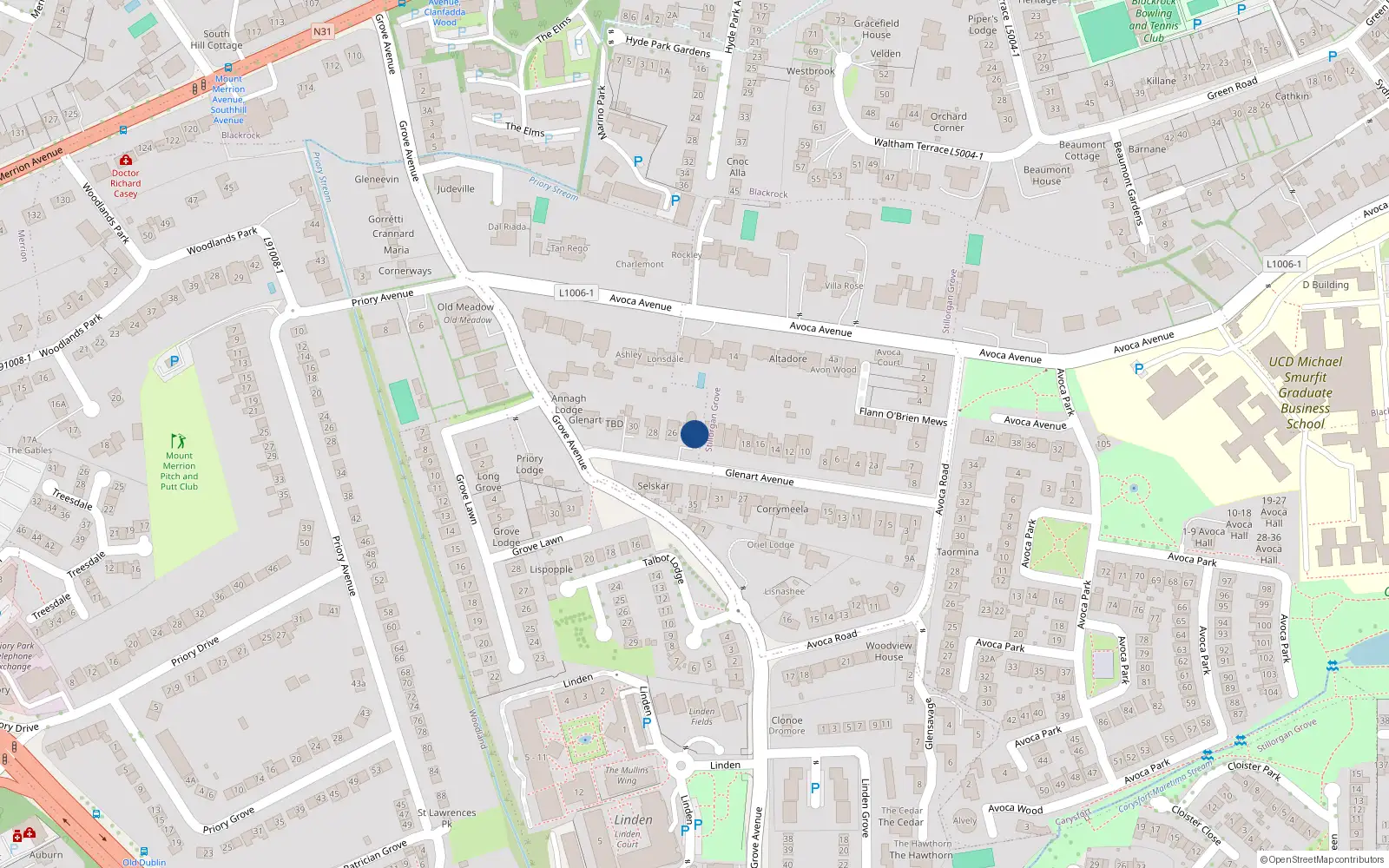 Overhead map showing the location of 24 Glenart Avenue, Blackrock