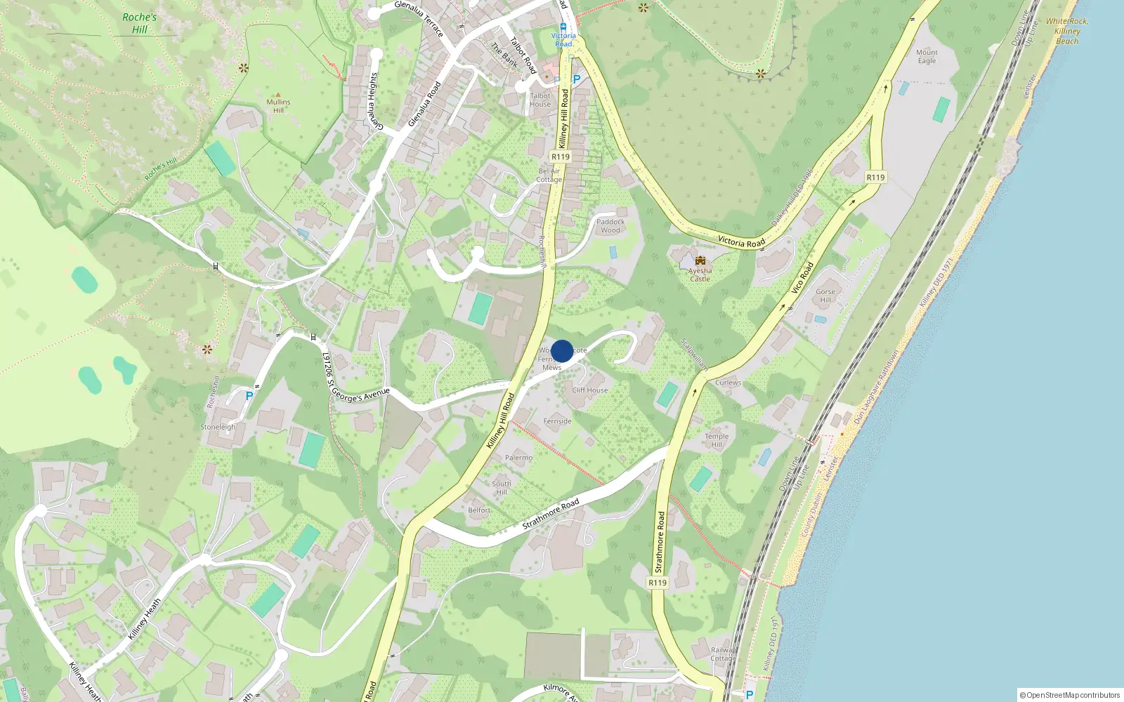 Overhead map showing the location of Killiney, Dublin, Co. Dublin