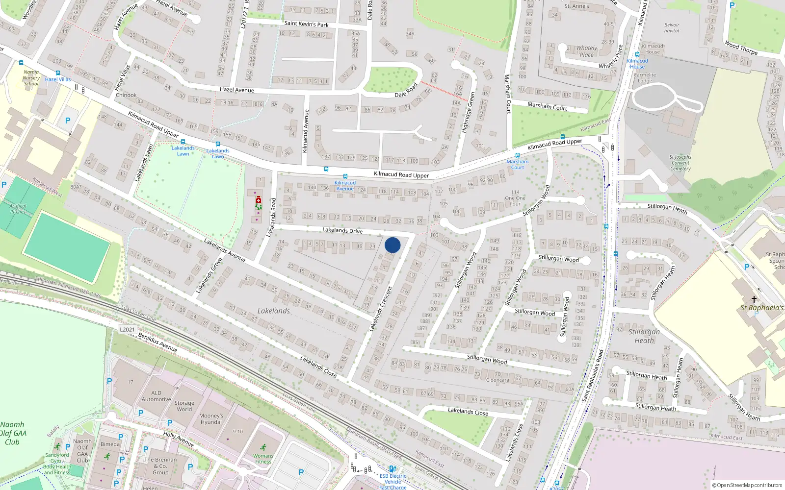 Overhead map showing the location of Woodview, 1A Lakelands Crescent, Stillorgan