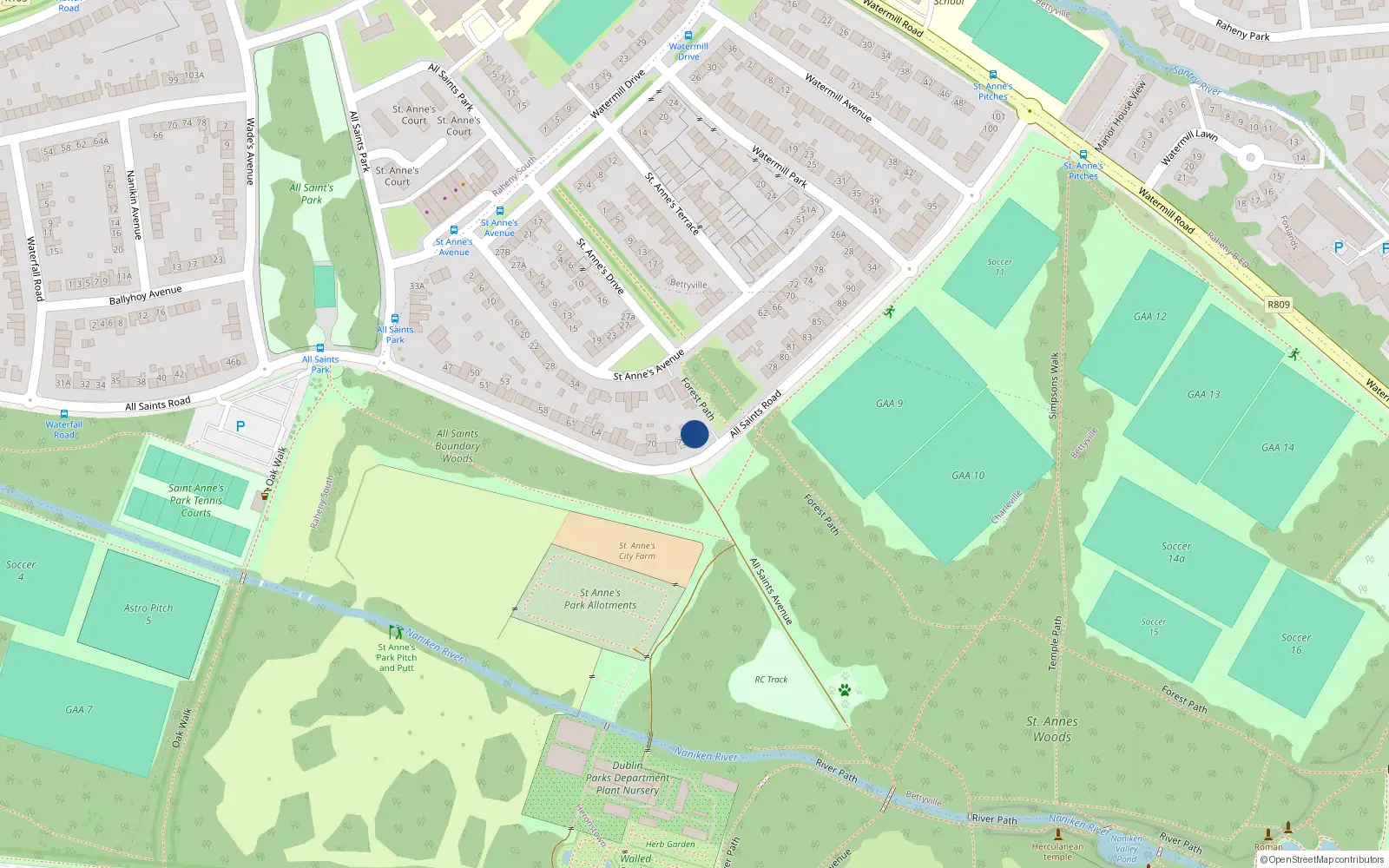 Overhead map showing the location of Woodville, 75 All Saints Road, Raheny