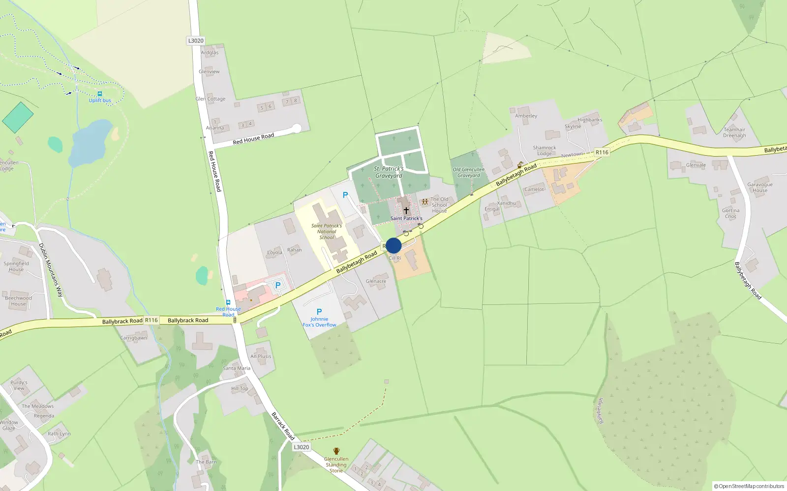Overhead map showing the location of Wrensdale, 2 Foxside Cottages, Glencullen