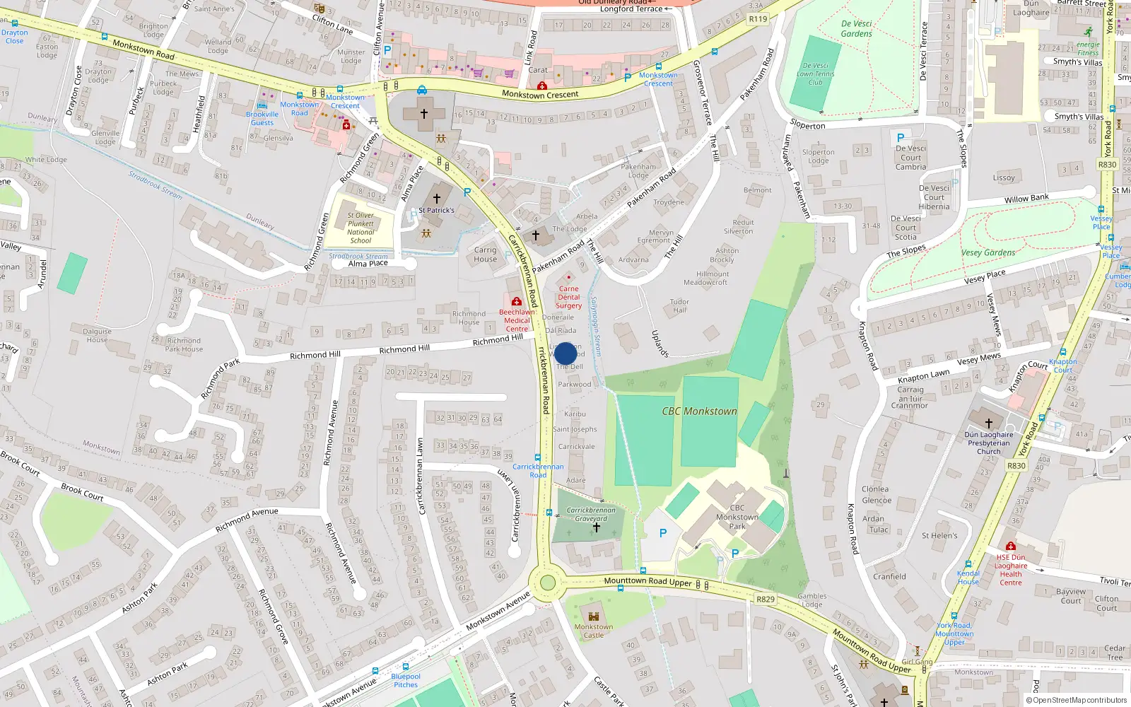 Overhead map showing the location of Dún Laoghaire, Dublin, Co. Dublin