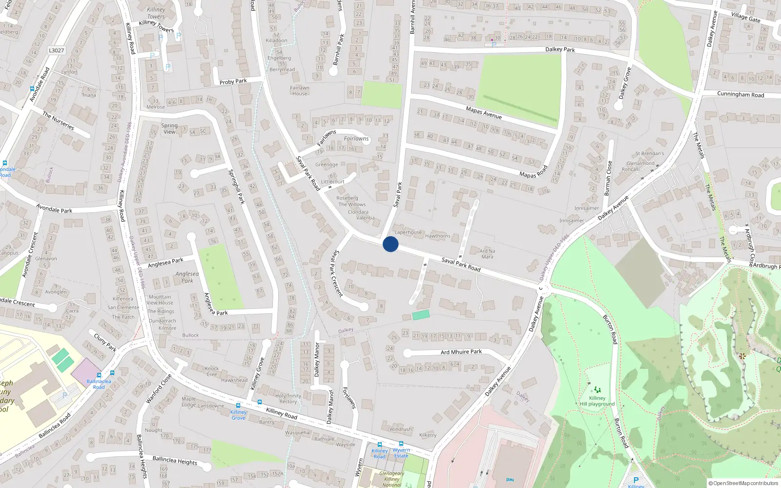 Overhead map showing the location of Saval Park Road, Dalkey