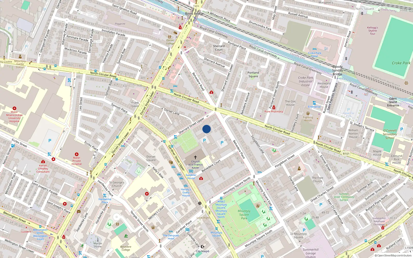 Overhead map showing the location of 21-25 Sherrard Street Upper, Dublin 1